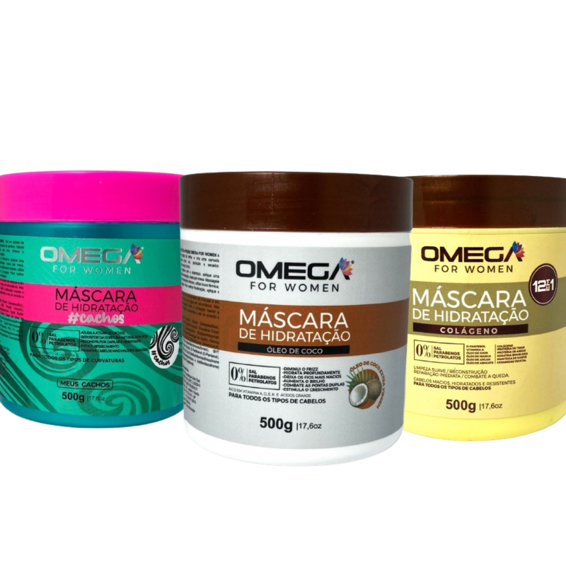 Kit Máscaras para Cronograma Capilar Intensivo - Hidratação Nutrição Reconstrução - Profissional Omega Hair - KIT 4