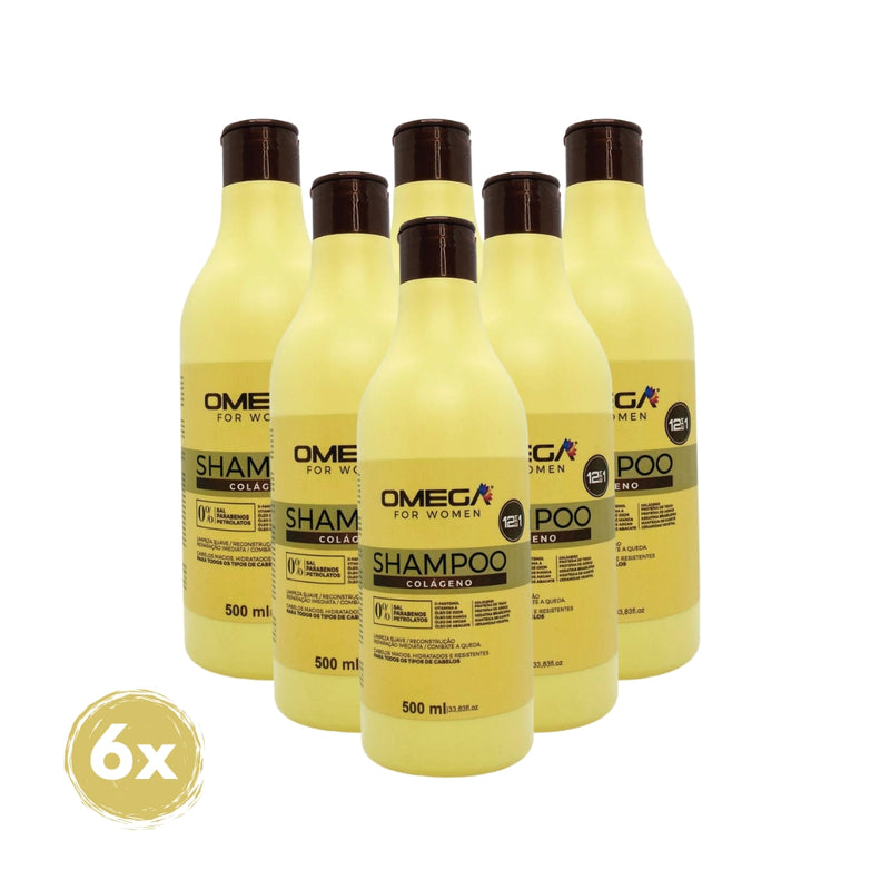 Shampoo Colágeno 500ml Omega Hair Fardo 6 Unidades