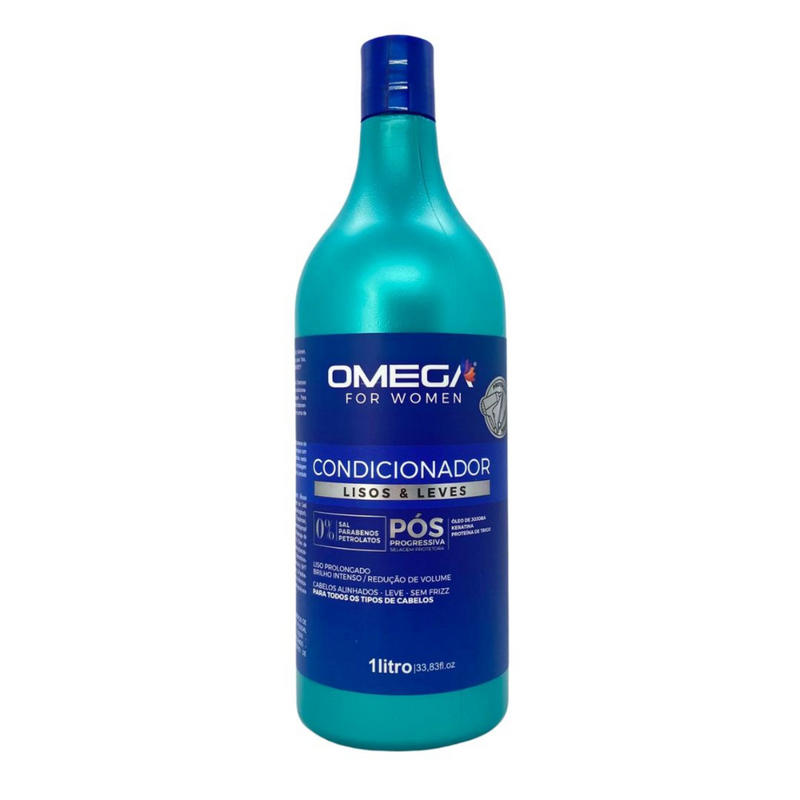 Kit Capilar Lisos E Leves Shampoo Condicionador 1L Máscara E Creme Corporal OmegaHair