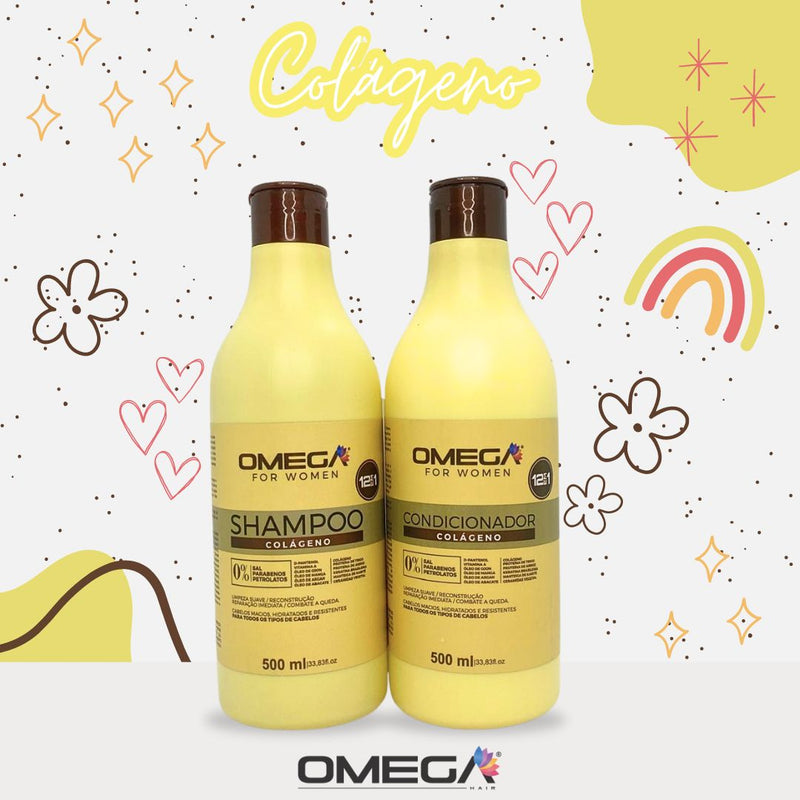Kit Capilar Colágeno Shampoo E Condicionador 500g OmegaHair
