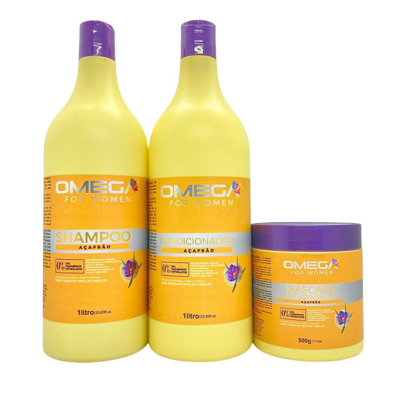 Kit Capilar Açafrão 1L Shampoo, Condicionador E Máscara OmegaHair