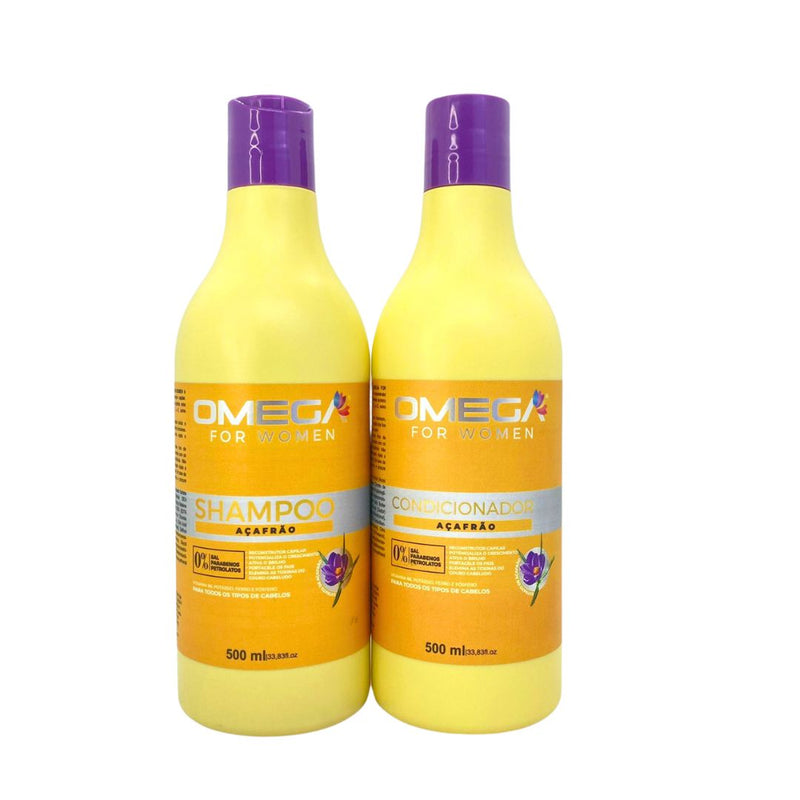 Kit Reconstrutor Açafrão Shampoo E Condicionador 500ml OmegaHair