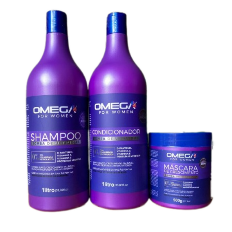 Kit Bomba De Vitamina Shampoo Condicionador Máscara 1L OmegaHair