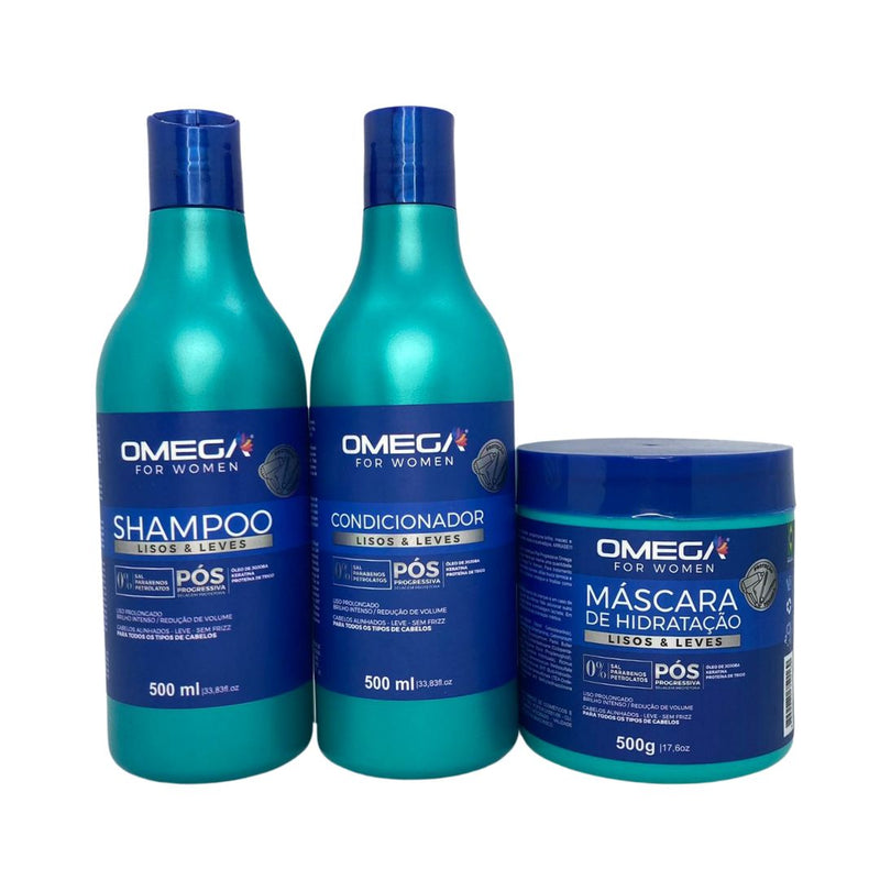 Kit Capilar Lisos e Leves Shampoo Condicionador e Mascara 500ml OmegaHair